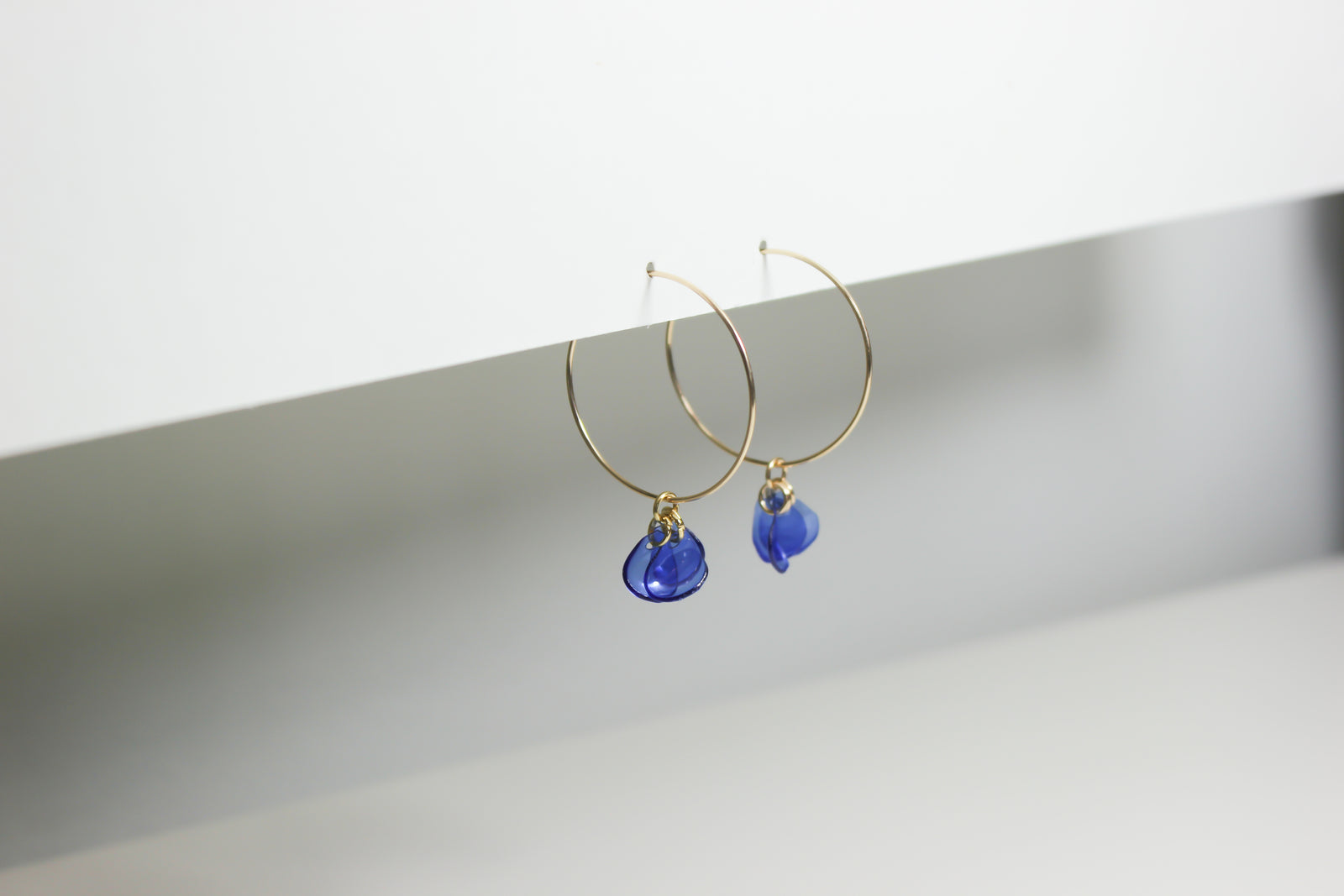 Sustainable 14K Gold Filled Earrings with Blue Petal Pendant