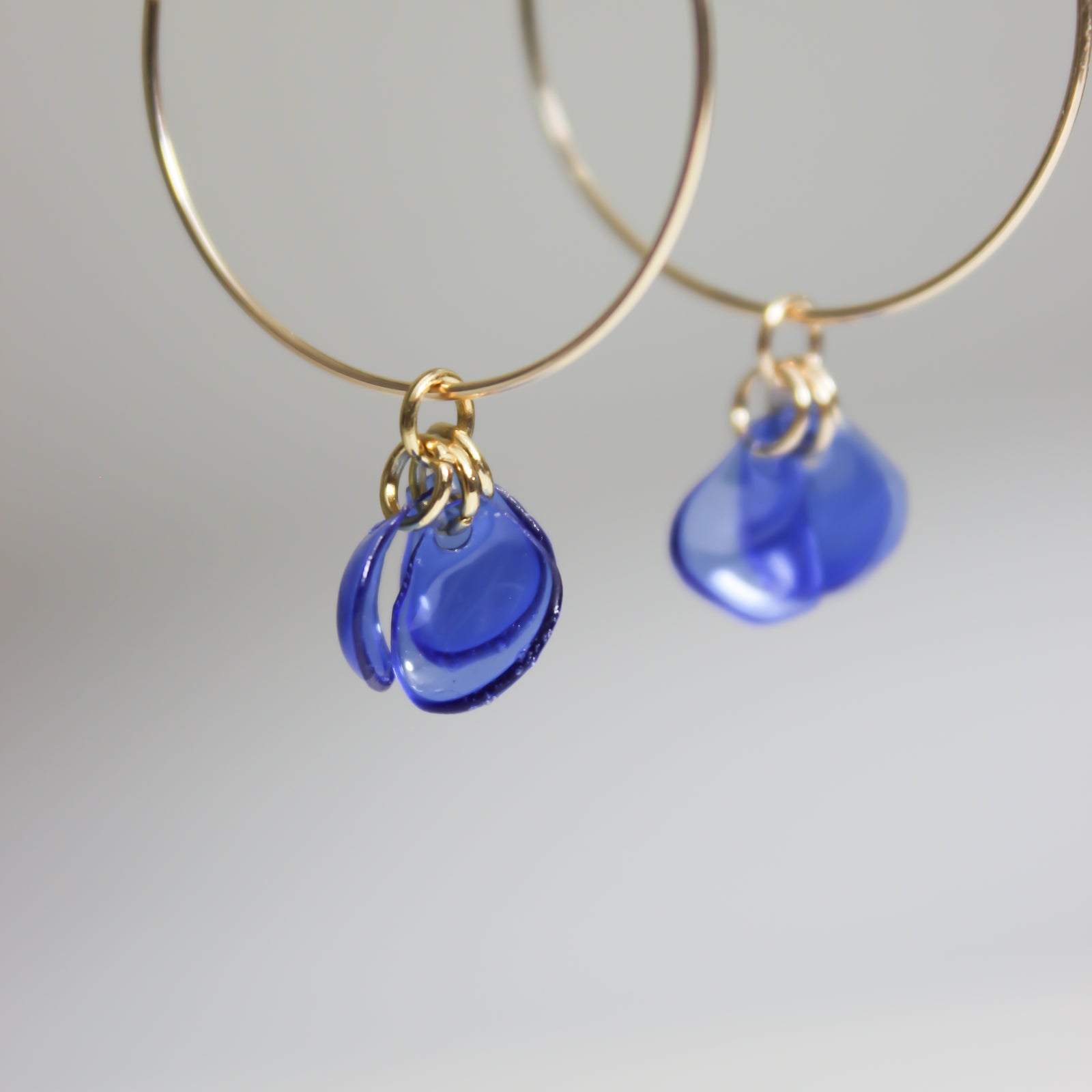 Sustainable 14K Gold Filled Earrings with Blue Petal Pendant