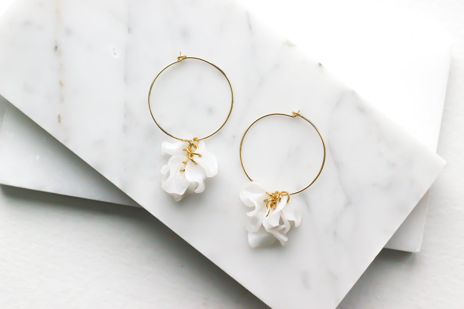 Sustainable 14K Gold Filled Hoops with White Flower Pendant