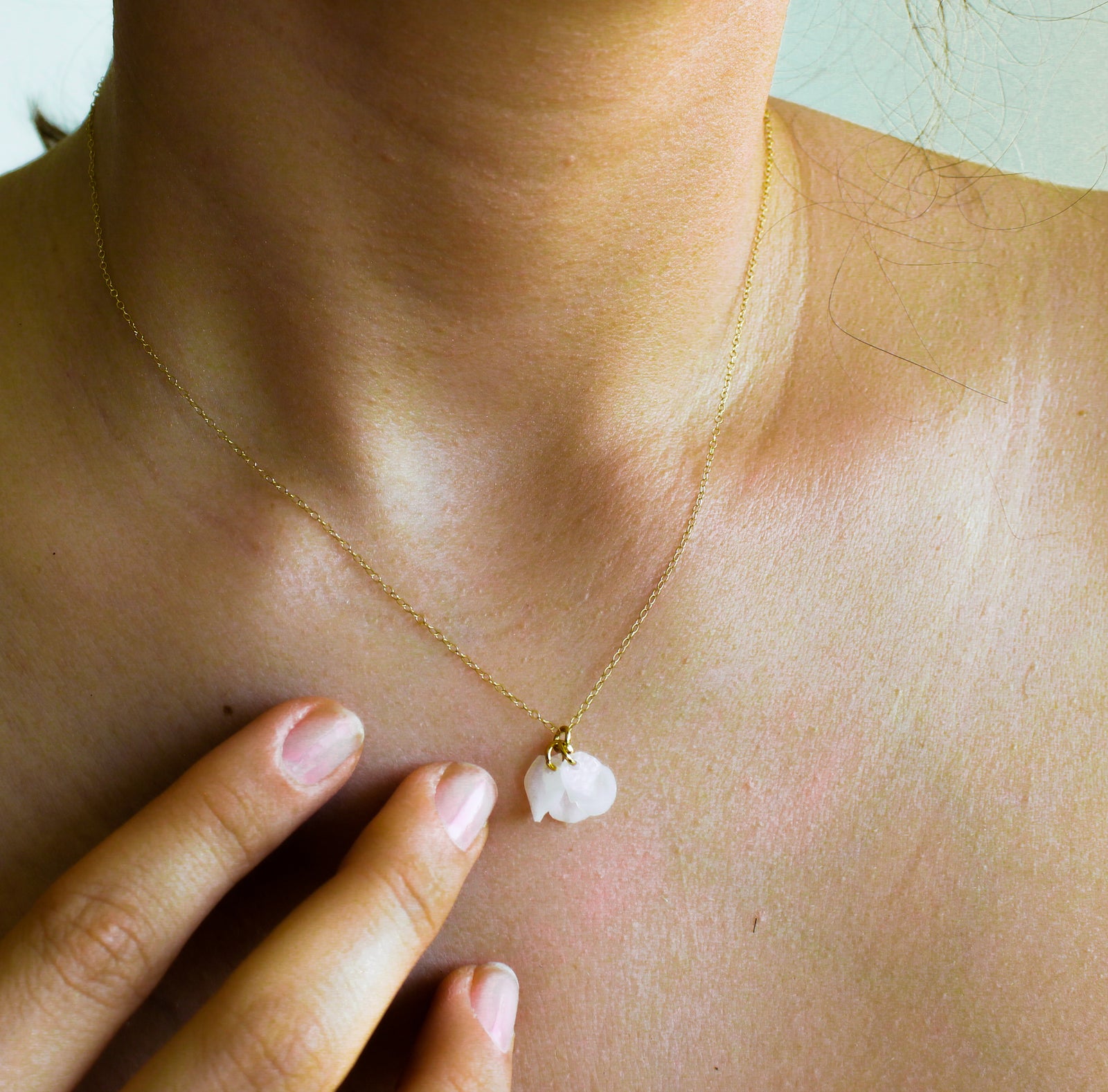 Sustainable 14K Gold Filled Necklace with White Petal Pendant 