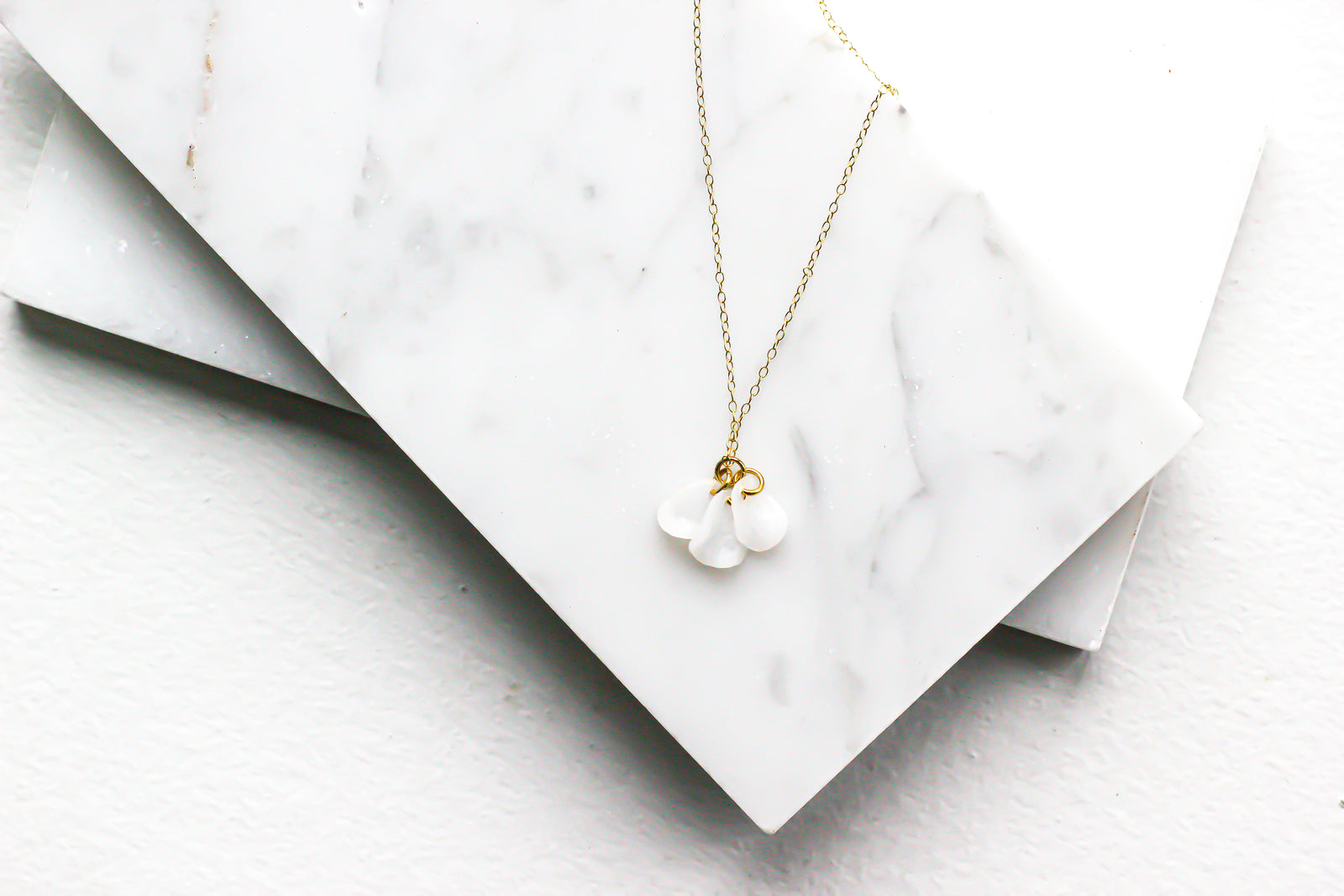 Sustainable 14K Gold Filled Necklace with White Petal Pendant 