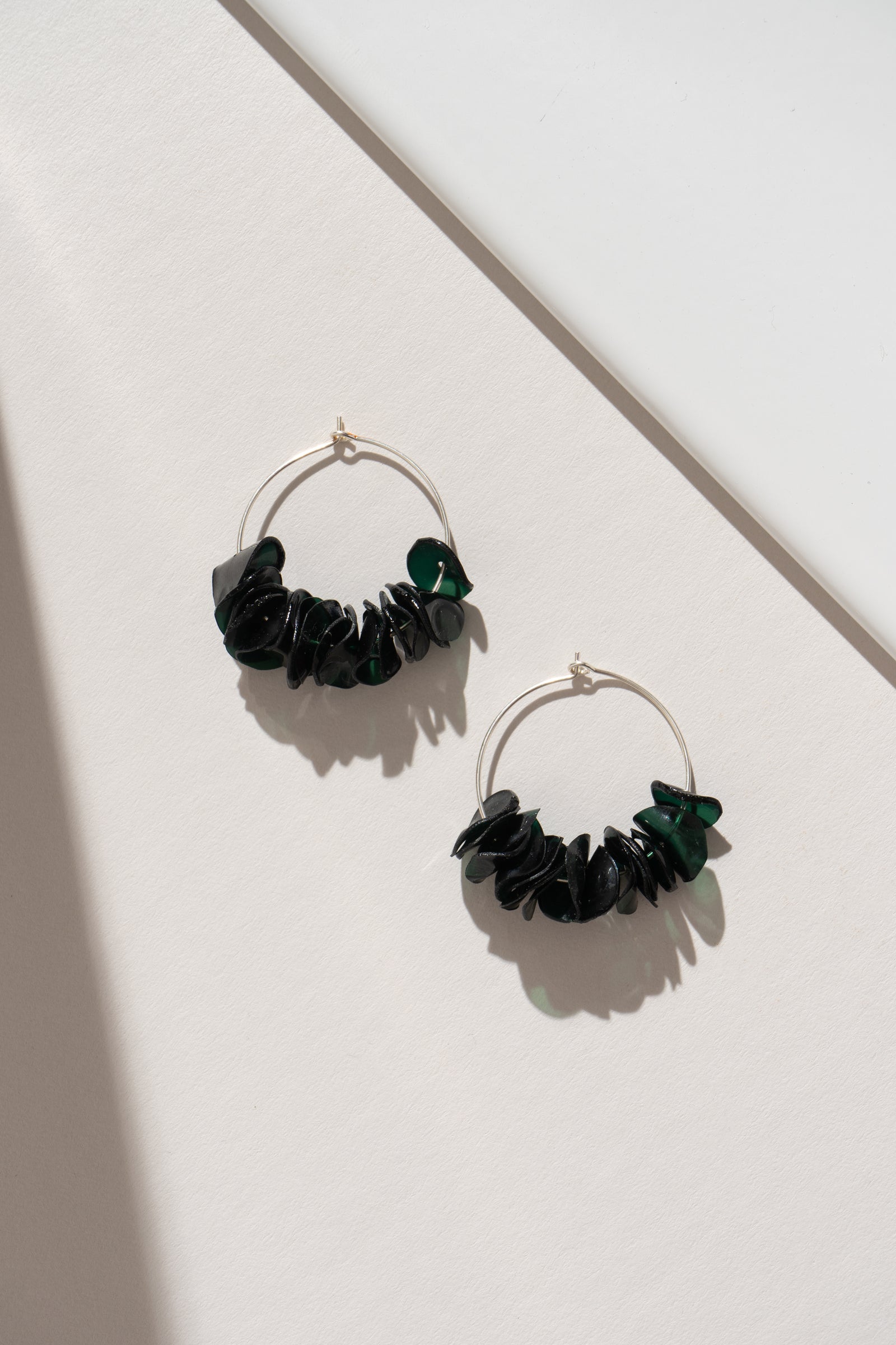 Sustainable Gold & Sterling Silver Earrings- Alice Dark Green Hoops